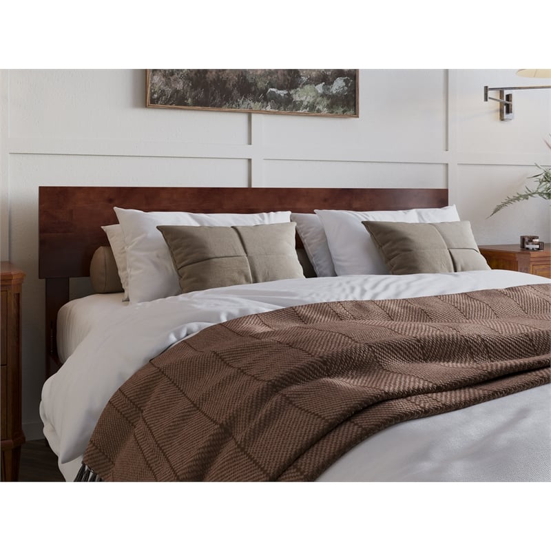 Pemberly Row Queen Solid Wood Modern Low Profile Platform Bed in Walnut
