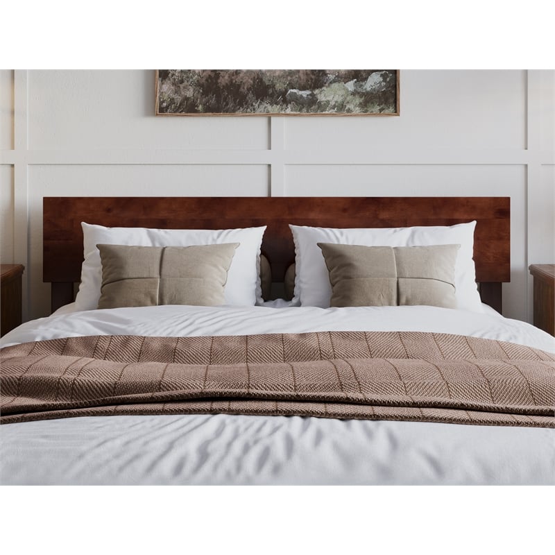 Pemberly Row Queen Solid Wood Modern Low Profile Platform Bed in Walnut