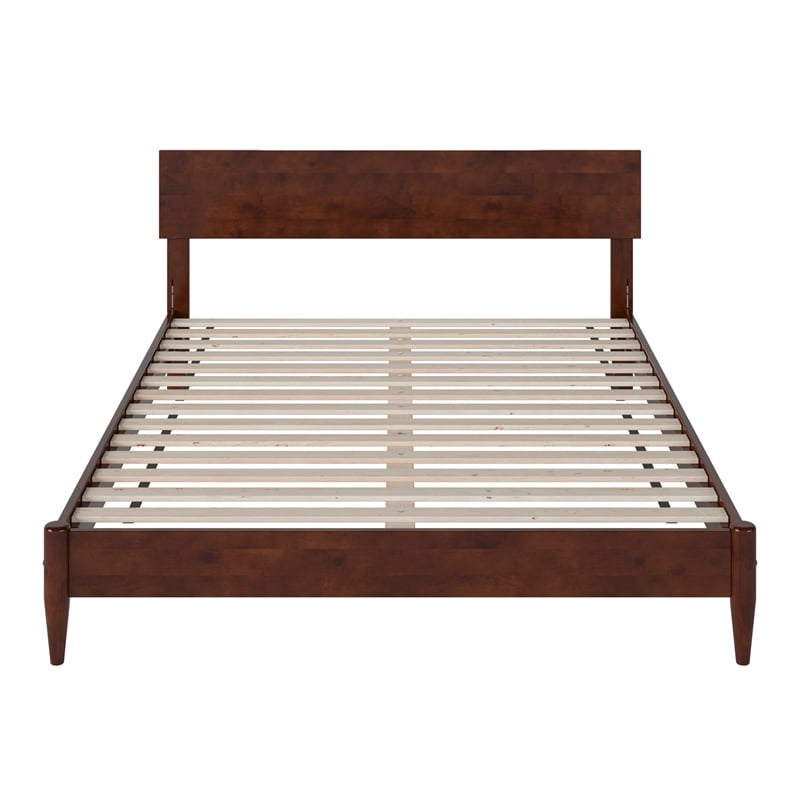 Pemberly Row Queen Solid Wood Modern Low Profile Platform Bed in Walnut