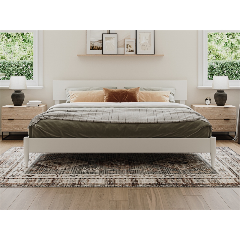 Pemberly Row King Solid Wood Modern Low Profile Platform Bed in White