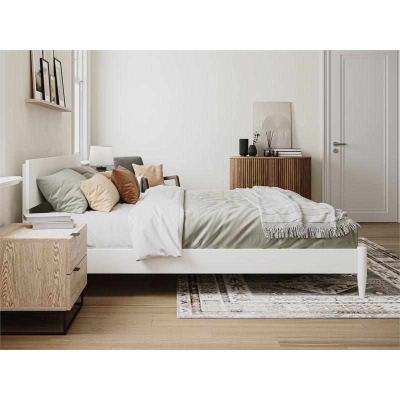 Pemberly Row King Solid Wood Modern Low Profile Platform Bed in White