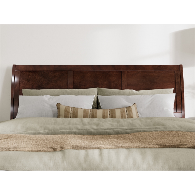 Pemberly Row Solid Wood Low Profile Sleigh King Platform Bed in Walnut