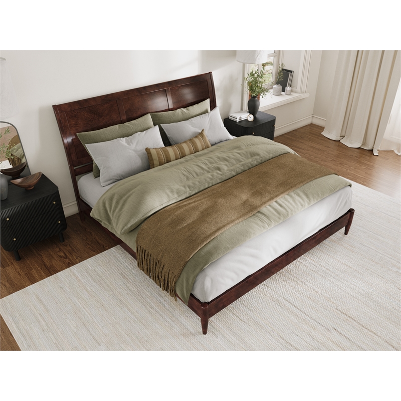 Pemberly Row Solid Wood Low Profile Sleigh King Platform Bed in Walnut