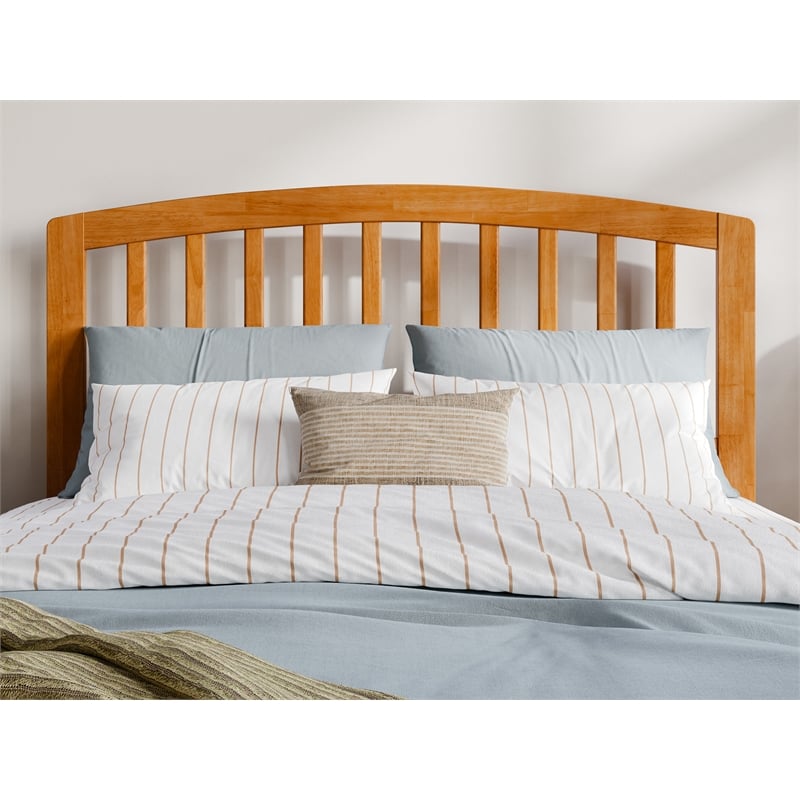Pemberly Row Contemporary Full Wood Headboard in Light Toffee