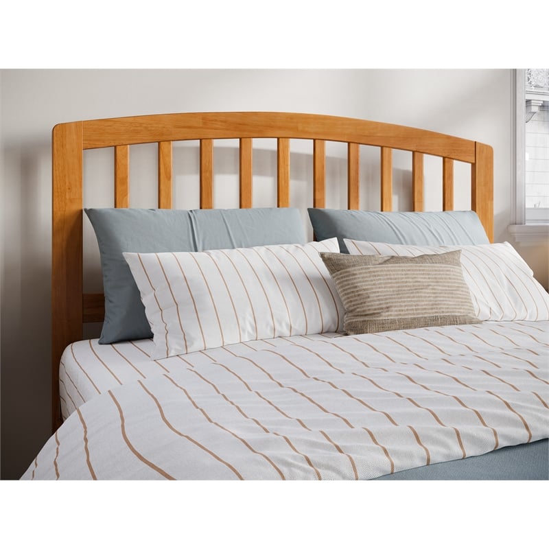 Pemberly Row Contemporary Full Wood Headboard in Light Toffee