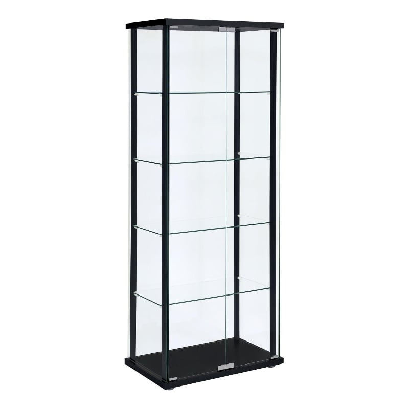 Pemberly Row Contemporary Wood 2 Piece 5 Shelf Glass Curio Cabinet Set in Black