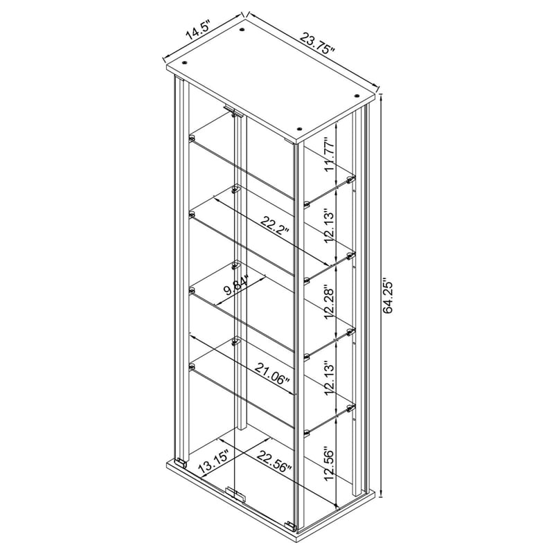 Pemberly Row Contemporary Wood 2 Piece 5 Shelf Glass Curio Cabinet Set in Black