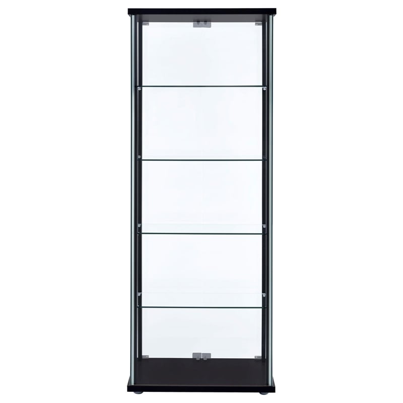 Pemberly Row Contemporary Wood 2 Piece 5 Shelf Glass Curio Cabinet Set in Black