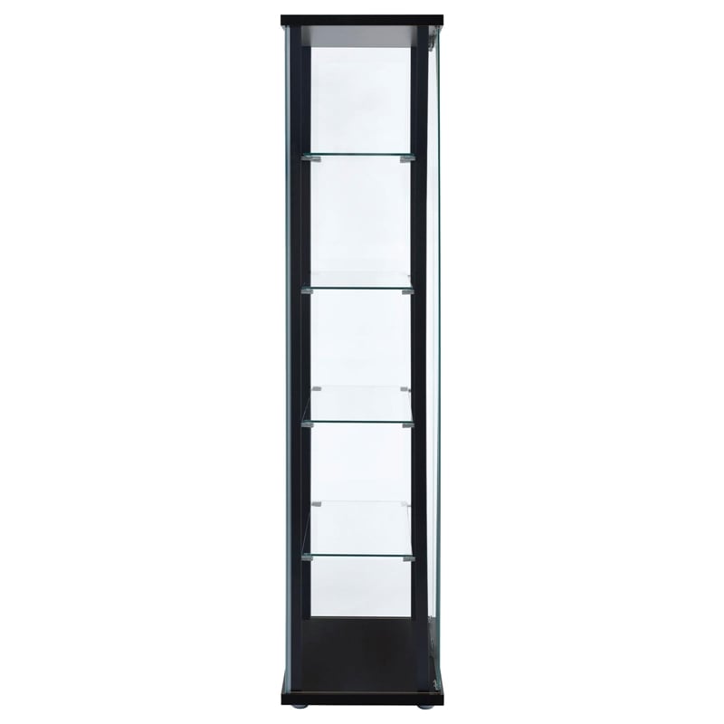 Pemberly Row Contemporary Wood 2 Piece 5 Shelf Glass Curio Cabinet Set in Black