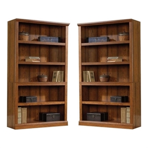 Pemberly Row Modern 2 Piece Wood Bookcase Set with 5 Shelf in Washington Cherry