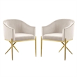 Pemberly Row 2 Piece Velvet Dining Chair Set with Gold Metal Base in Cream
