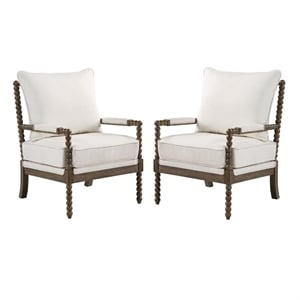 Pemberly Row 2 Piece Linen Fabric Spindle Chair Set with Wood Frame in Beige