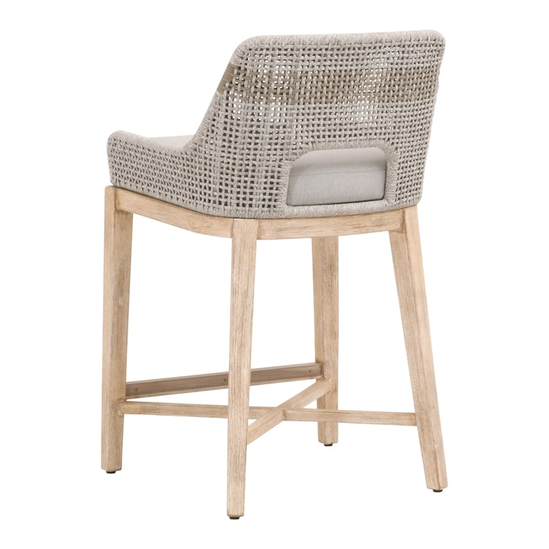 Pemberly Row Transitional Beige 2 Piece Flat Rope Wood Frame Counter Stool Set