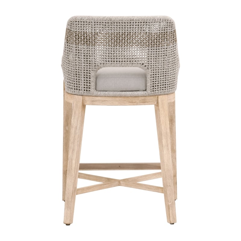 Pemberly Row Transitional Beige 2 Piece Flat Rope Wood Frame Counter Stool Set