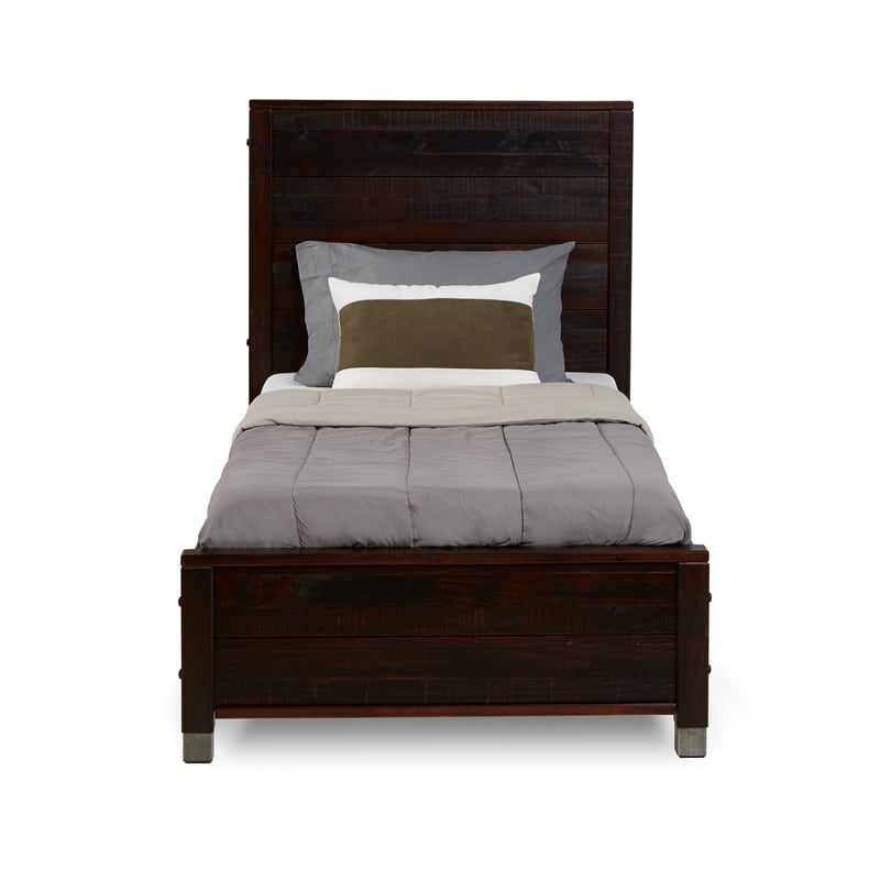 Pemberly Row Contemporary Solid Wood Twin Platform Bed in Walnut