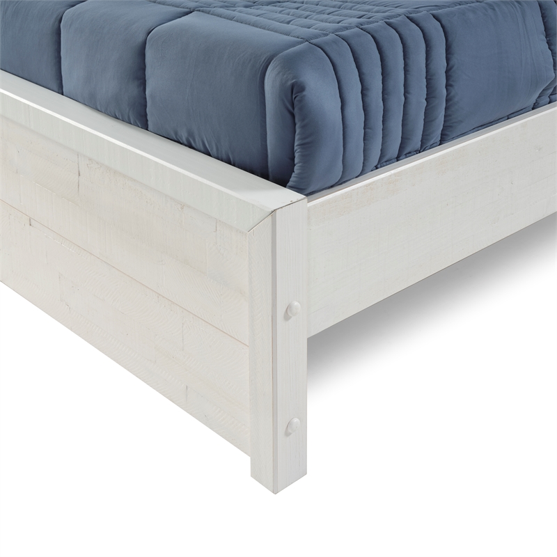 Pemberly Row Contemporary Bed in King Size in Shabby White Finish