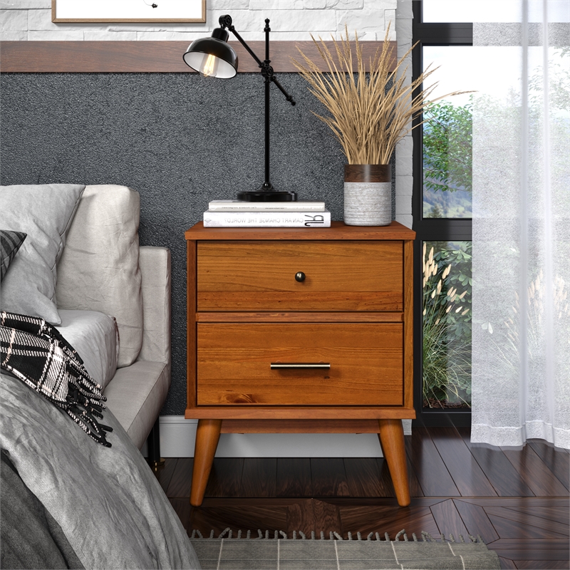 Pemberly Row Contemporary Mid-Century Night Stand in Castanho Finish