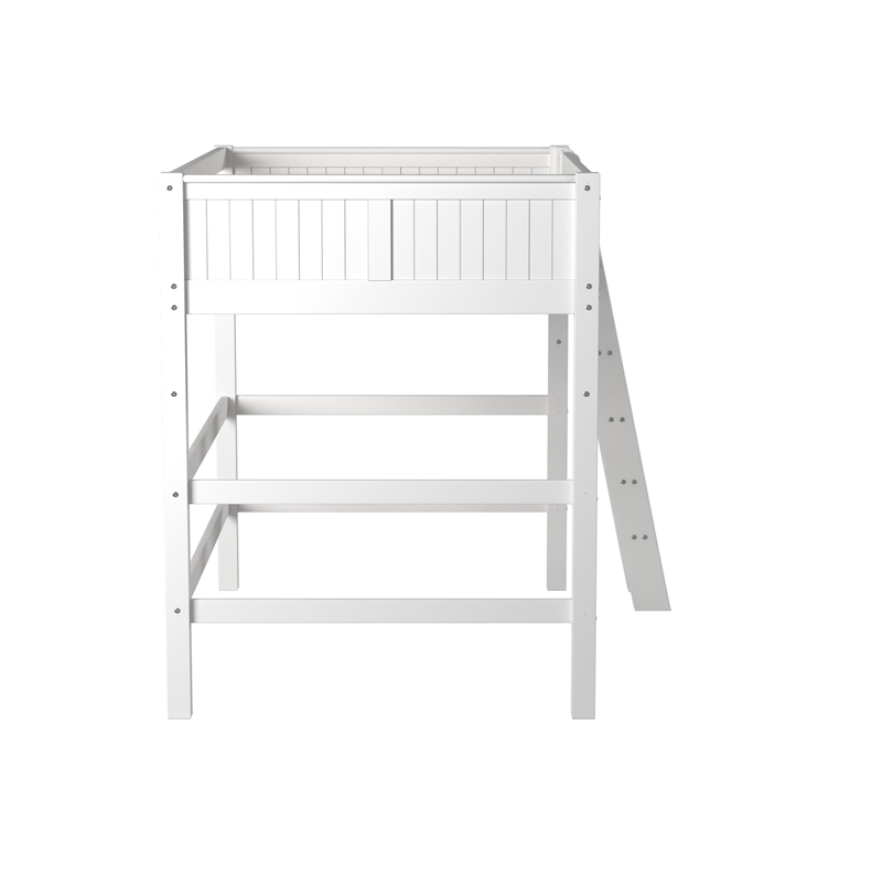 Pemberly Row Full Size High Loft Bed in Panel Headboard in White Finish