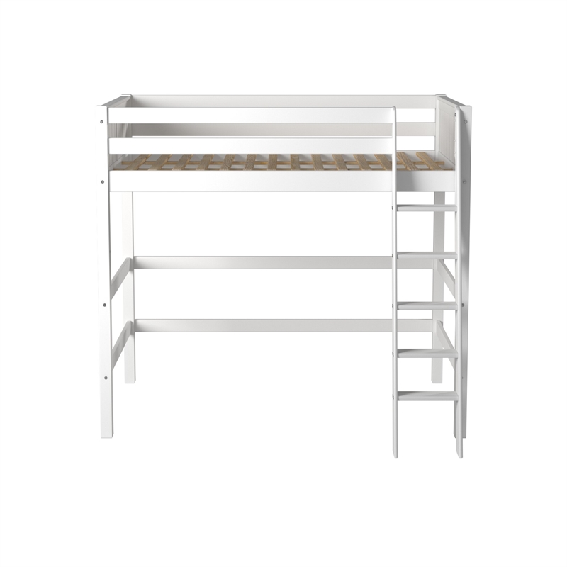 Pemberly Row Full Size High Loft Bed in Panel Headboard in White Finish