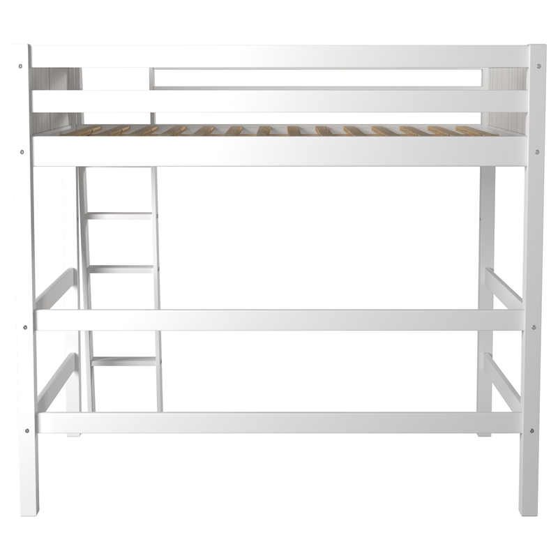 Pemberly Row Full Size High Loft Bed in Panel Headboard in White Finish