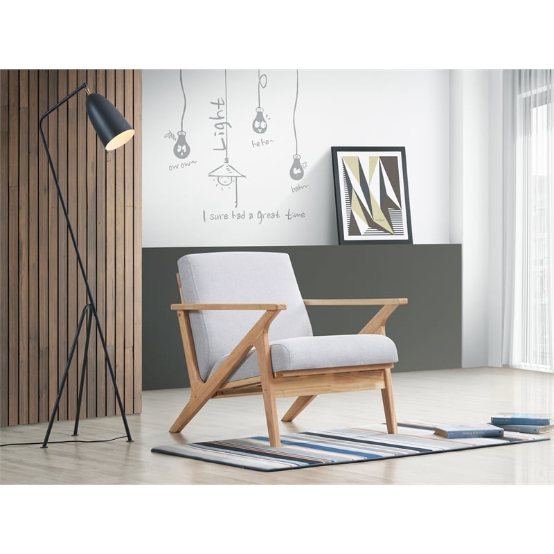 Pemberly Row Solid Wood and Fabric Accent Armchair in Oak and Light Gray