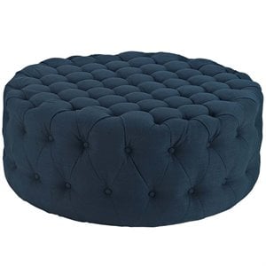 Pemberly Row Modern Upholstered Fabric and Solid Wood Ottoman in Azure