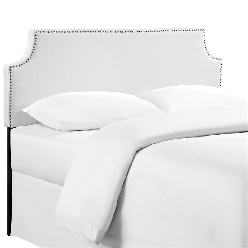 Pemberly Row Full Upholstered Vinyl and Solid Wood Headboard in White