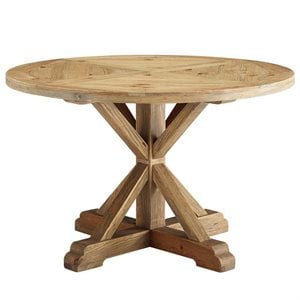 Pemberly Row 47&quot Round Modern Pine Wood Dining Table in Brown
