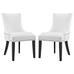 Pemberly Row 20.5&quot Solid Rubberwood and Vinyl Dining Chair in White (Set of 2)