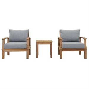 Pemberly Row Modern Wood 3-Piece Conversation Set in Natural/Gray