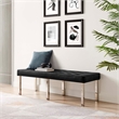 Pemberly Row Tufted Vegan Leather Stainless Steel Bench in Silver/Black