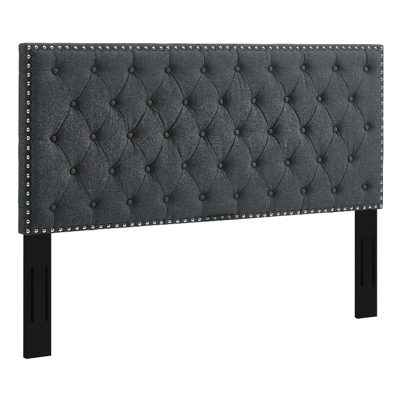 Pemberly Row Tufted Full/Queen Upholstered Linen Fabric Headboard in Gray