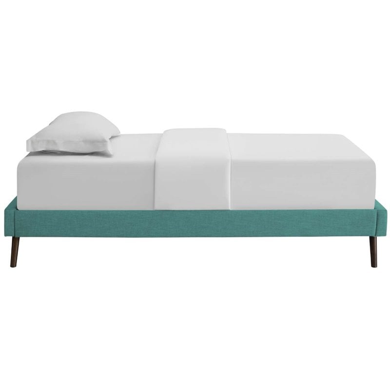 Pemberly Row Twin Polyester Fabric Bed Frame with Round Splayed Legs in Teal
