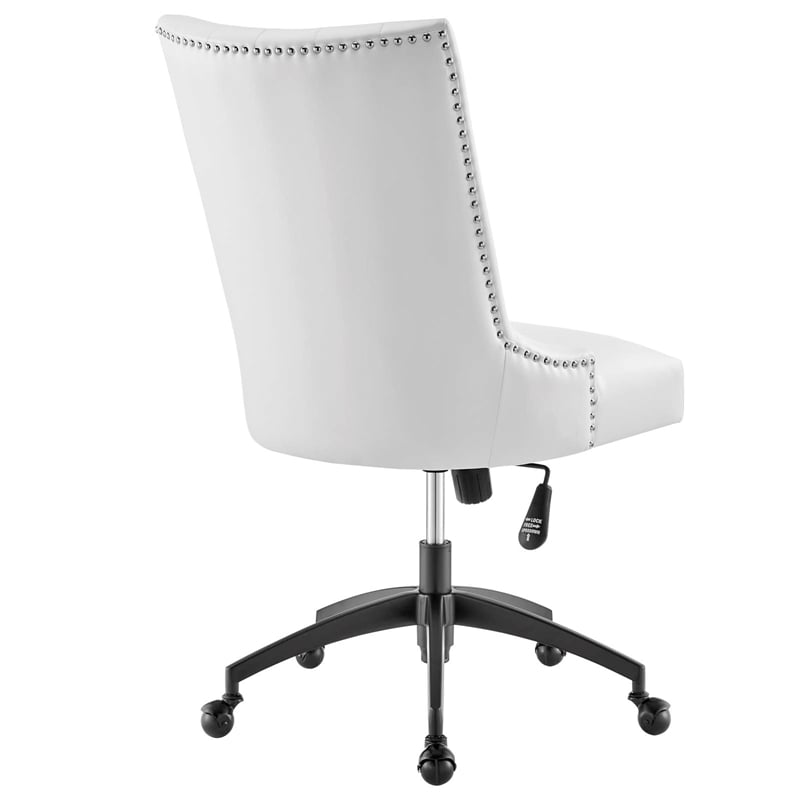 Pemberly Row Tufted Faux Leather Swivel Office Chair in White & Black