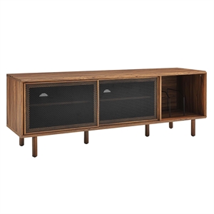 Pemberly Row MDF Particleboard TV and Record Stand for TVs up to 65&quot in Walnut