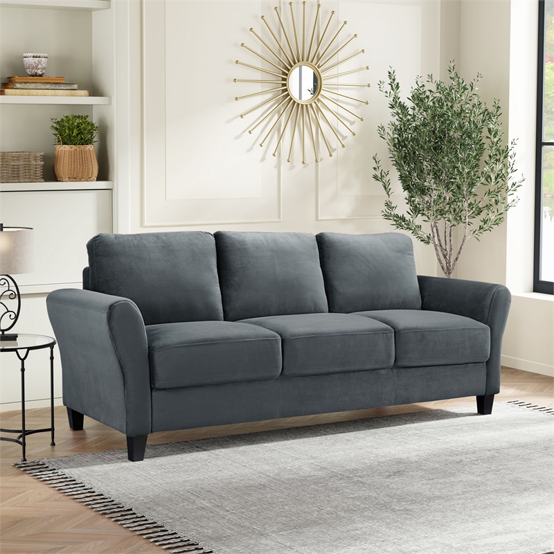 Pemberly Row Transitional 2 Piece Sofa and Loveseat Set in Dark Gray