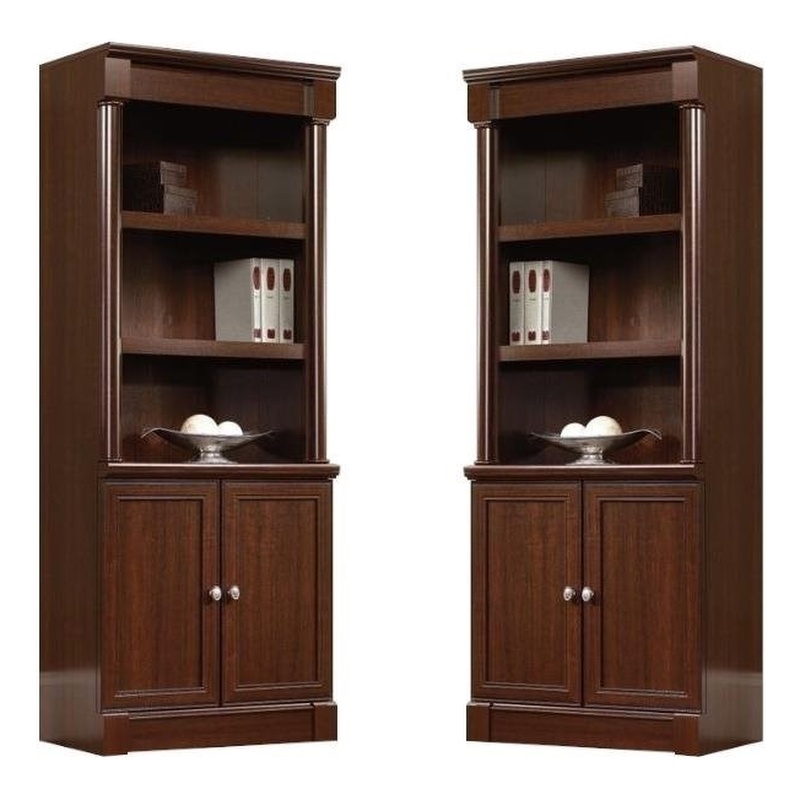 Pemberly Row Library Bookcase with Doors in Cherry (Set of 2)