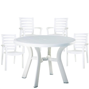 Pemberly Row 5Pc Set of 42&quot Round Resin Patio Table & 4 Resin Chairs in White