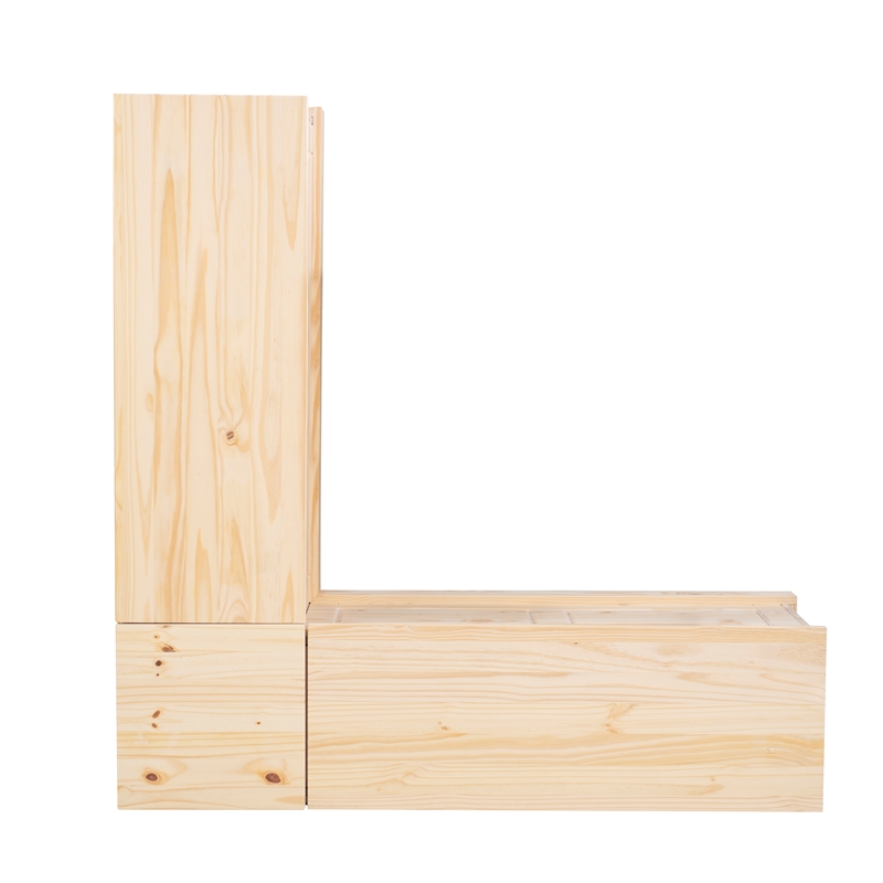 Pemberly Row Wood Backless Corner Pine Wood Nook in Unfinished Pine