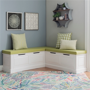 Pemberley Row Wood White Backless Nook Bench Pine Adjustable Hidden Storage 62.4&quot Unassembled