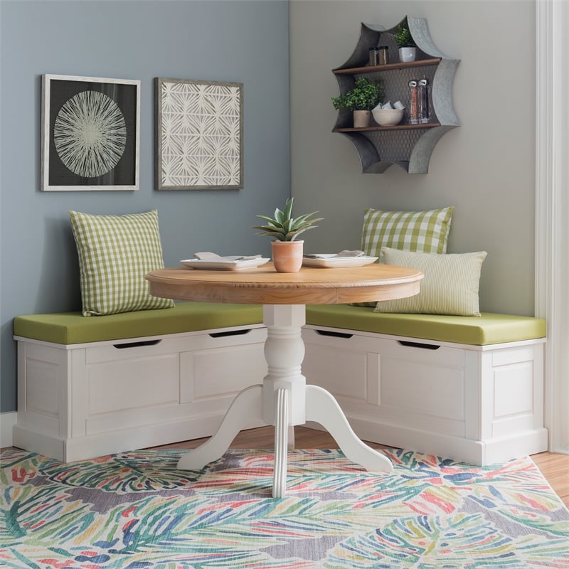 Pemberley Row Wood White Backless Nook Bench Pine Adjustable Hidden Storage 62.4