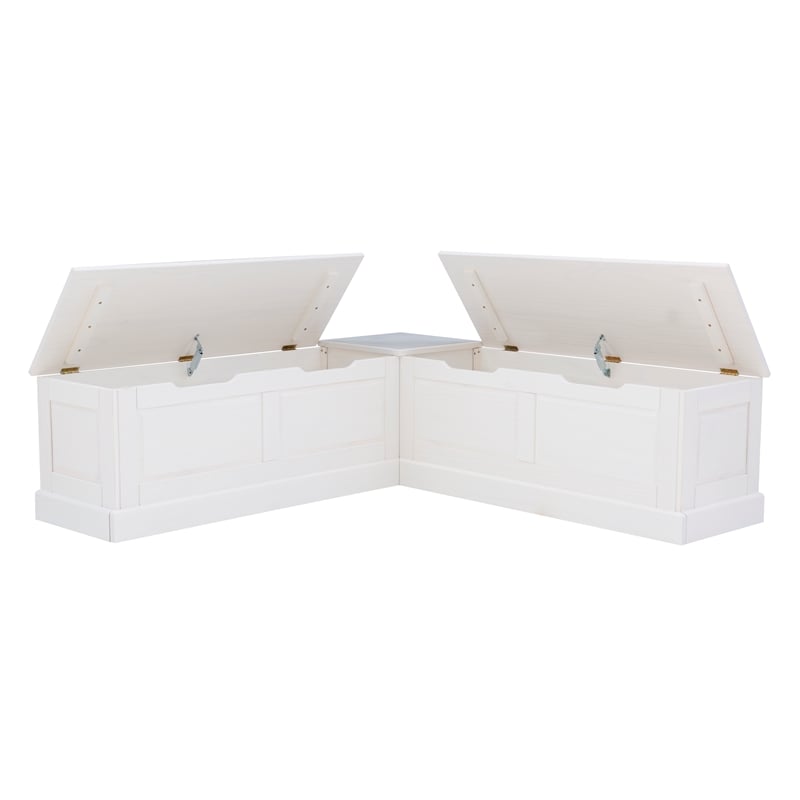 Pemberley Row Wood White Backless Nook Bench Pine Adjustable Hidden Storage 62.4