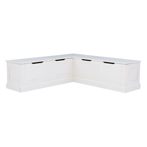 Pemberly Row Backless Wood Corner Breakfast Nook with Storage in White