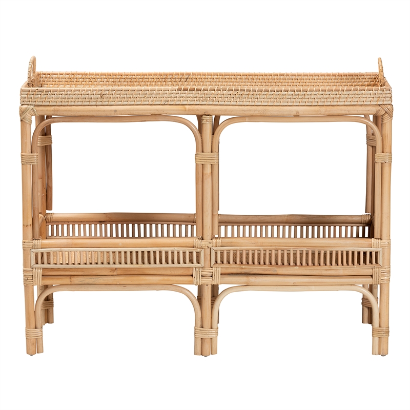 Pemberley Row Natural Rattan Brown Console Table Rectangular Fully Assembled