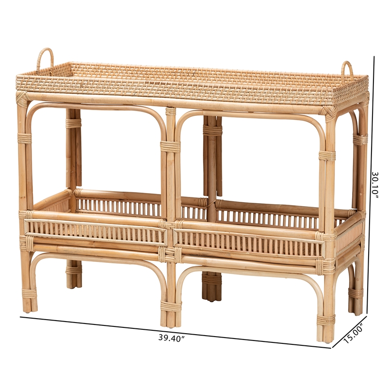 Pemberley Row Natural Rattan Brown Console Table Rectangular Fully Assembled