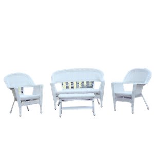 Pemberly Row 4 Piece Resin Wicker Modern Patio Sofa Set in White