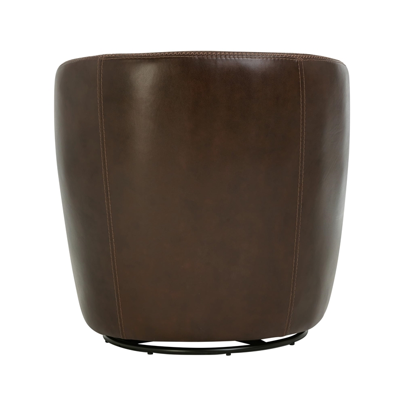 Pemberly Row Vintage Brown All Italian Leather Swivel Club Chair