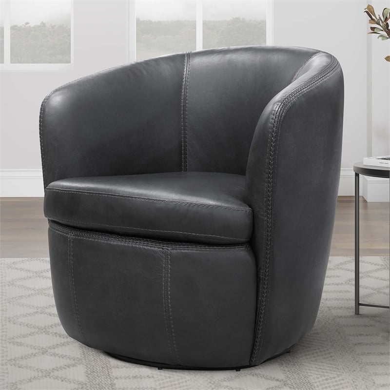 Pemberly Row Vintage Slate All Italian Leather Swivel Club Chair
