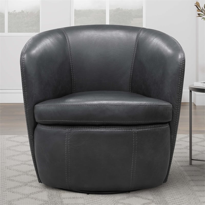 Pemberly Row Vintage Slate All Italian Leather Swivel Club Chair