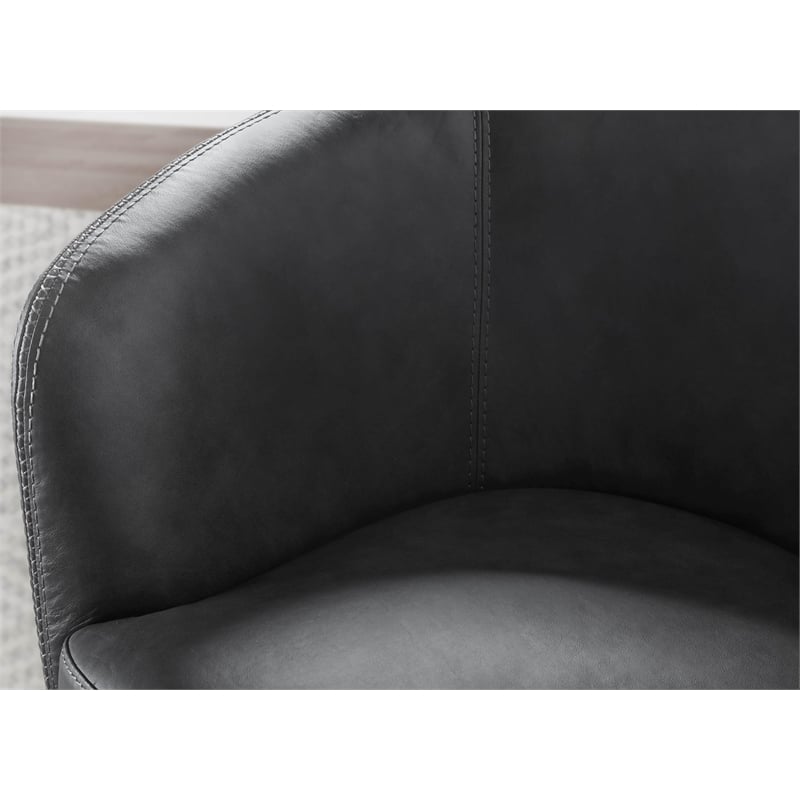 Pemberly Row Vintage Slate All Italian Leather Swivel Club Chair